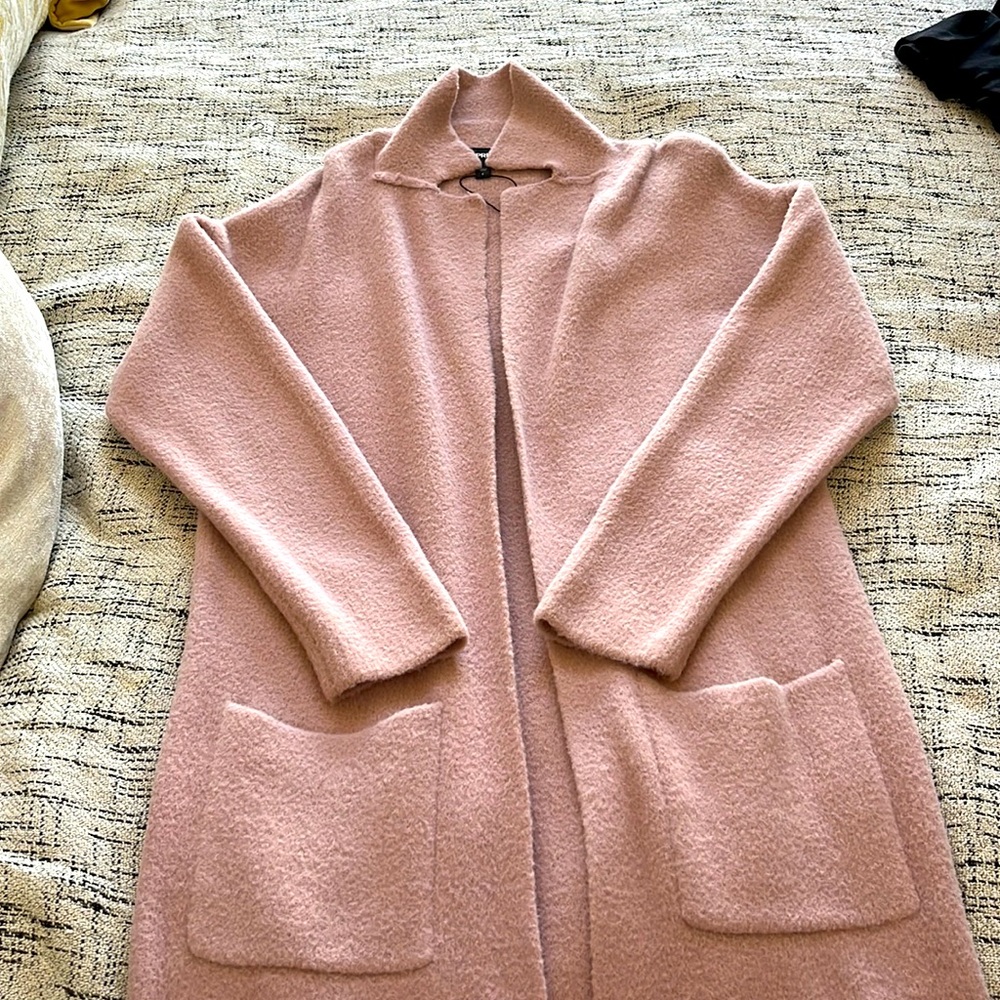 Light pink express duster sweater, two large pockets size small